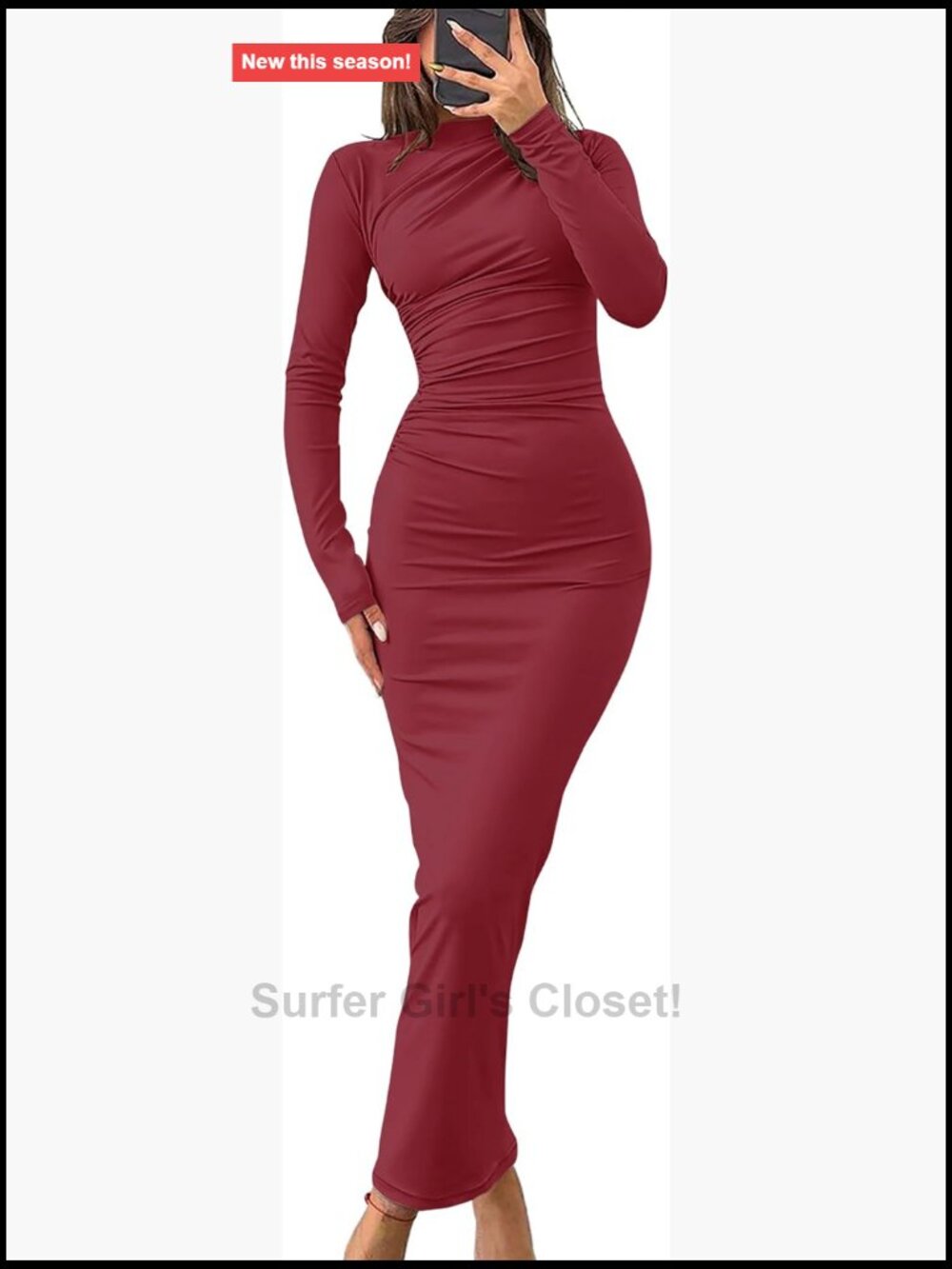 Bodycon Maxi Dress Long Sleeve Ruched Knit Cocktail Party Dress